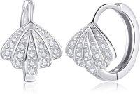 wholesale 925 Sterling Silver CZ Leaf Design Huggie Hoop Earrings-Shell