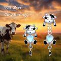 wholesale 925 Sterling Silver 925 Cute Cartoon Cow with Heart Pendant Drop Earrings for Women and Girls Gift Ideas-0-2