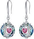 wholesale TOUPOP Tree Of Life Birthstone Earrings For Women 925 Sterling Silver Family Tree Dangle Earrings Austrian Crystal Jewelry Birthday Christmas Gifts For Her Girlfriend Wife Mom -0-0