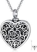 wholesale 925 Sterling Silver Heart Rose Cremation Jewelry Keepsake Urn Necklace for Ashes Memorial Gift 48 Chain Funnel Included-0-0