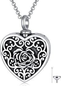 wholesale 925 Sterling Silver Heart Rose Cremation Jewelry Keepsake Urn Necklace for Ashes Memorial Gift 48 Chain Funnel Included-Rose Heart Urn Necklace