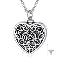 wholesale 925 Sterling Silver Heart Pendant With Rose Design And Chain-Rose Heart Urn Necklace