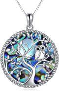 wholesale 925 Sterling Silver Tree of Life Pendant with Abalone Shell and Owl Design Necklace-0-0