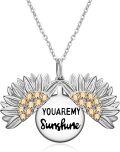 wholesale Sterling Silver Sunflower Locket Necklace for Women Daughter Wife Sister Mom Gift-0-5