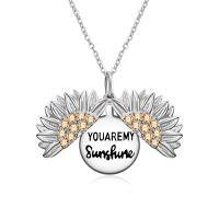 wholesale 925 Sterling Silver Winged Sunflower Pendant Necklaces for Women Girls Gifts-Silver Sunflower