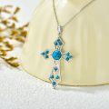 wholesale 925 Sterling Silver Natural Turquoise Stone Cross Pendant Necklace for Women  48cm Chain Length-0-2