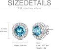 wholesale 925 Sterling Silver & Simulated Aquamarine Crystal Vintage Elegant Earrings, 10mm, Gift Box-0-4