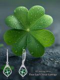 wholesale 925 Sterling Silver Green Enamel Four-Leaf Clover Drop Earrings for Women Irish Lucky Charm Jewelry St Patricks Day Gift-0-5
