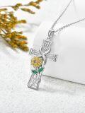wholesale TOUPOP Celtic Cross Necklace S925 Sterling Silver Celtic Knot Sunflower/emerald Heart Pendant Necklace Irish Celtic Jewelry Gifts For Women Girls Sisters Mom -0-2