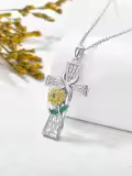 TOUPOP Sterling Silver Emerald Celtic Cross Sunflower Heart Pendant Necklace-0-2