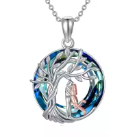 TOUPOP 925 Sterling Silver Blue Crystal Hug Couples Tree Of Life Necklace-undefined