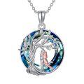 TOUPOP 925 Sterling Silver Blue Crystal Hug Couples Tree Of Life Necklace-0-0