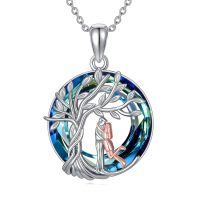 TOUPOP 925 Sterling Silver Blue Crystal Hug Couples Tree Of Life Necklace-undefined