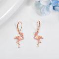 wholesale Rose Gold Plated 925 Sterling Silver Pink Crystal Flamingo Leverback Drop Earrings for Women Girls  4cm Long-0-3