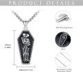 wholesale 925 Sterling Silver Blackened Gothic Coffin with Hugging Skeletons Pendant Necklaces for Men Women Halloween Gifts-0-2
