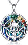 wholesale 925 Sterling Silver Rainbow Abalone Shell Moon Chakra Pentagram Necklace for Women - Pagan Wiccan -0-0