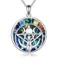 wholesale 925 Sterling Silver Triple Moon Goddess Pentagram Abalone Chakra Pendant Necklace For Women-0-0