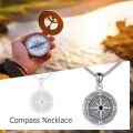 wholesale 925 Sterling Silver Compass Rose Locket Necklace with Black Stone and Picture Frame Charm for Men & Women-0-4