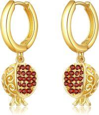 wholesale Gold 925 Sterling Silver Red Crystal Fruit Drop Earrings 3D Design Jewelry for Women Girls Gift Boxed-Pomegranate
