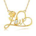 wholesale 14K Gold Love & Rose Pendant Necklace - Valentines Gift for Her-0-0