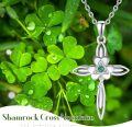 wholesale 925 Sterling Silver Celtic Cross Necklace with Emerald Pendant for Women Faith s for Birthday Christmas Valentines Mothers Day 18+2 Chain-0-5