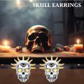 wholesale Silver 925 Sterling Silver Devil Horns Skull Stud Earrings with Red Stone Gothic Punk Style  for Men & Women-0-1