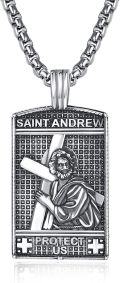 wholesale 925 Sterling Silver Rectangular Cross St. Andrew Protect Us Mens Pendant Necklace -0-0