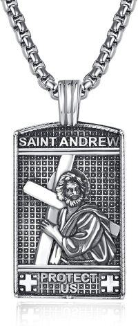 wholesale 925 Sterling Silver Rectangular Cross St. Andrew Protect Us Mens Pendant Necklace -St Andrew