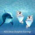 wholesale 925 Sterling Silver Dolphin Heart Opal Stud Earrings Gift for Women-0-2