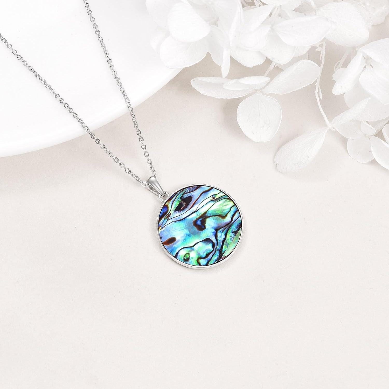  Sterling Silver Abalone Shell Evil Eye Necklace for Women Sun Moon Star Pendant Gift -0-3