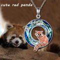wholesale 925 Sterling Silver Round Crystal Red Panda Charm Necklace Gift for Women Girls-0-4