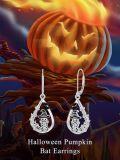 wholesale 925 Sterling Silver Teardrop Witch Hat Pumpkin Bat Gothic Halloween Dangle Earrings-0-4