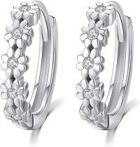 wholesale 925 Sterling Silver Daisy Hoop Earrings Lucky Flower Small Huggie Fashion s for Women Graduation Gifts for Her-04-Daisy