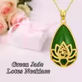 TOUPOP 14K Gold Plated Sterling Silver Green Jade Lotus Necklace Teardrop Jewelry-0-2