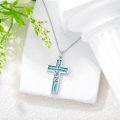 wholesale 925 Sterling Silver Turquoise Inlay Faith Cross Pendant Necklace for Women-0-2