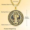 wholesale 925 Sterling Silver Saint Benedict Medal Pendant with Chain - Catholic Religious s for Men & Women-0-4
