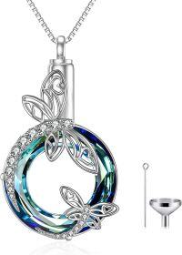 wholesale TOUPOP Dragonfly Urn Necklaces For Ashes 925 Sterling Silver With Blue Circle Crystal Memorial Keepsake Pendant Cremation Jewelry W/funnel Filler For Women -undefined