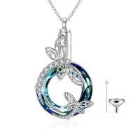 TOUPOP Sterling Silver Blue Crystal Dragonfly Urn Necklace For Ashes-undefined
