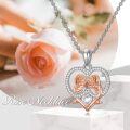 wholesale 925 Sterling Silver Heart Pendant Necklace w/ 2 Roses & Clear Crystals-0-4