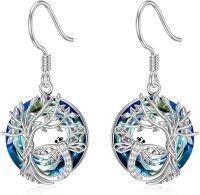 wholesale Dragonfly Necklace For Women Sterling Silver Tree Of Life Dragonfly Drop Dangle Earrings With Blue Circle Crystal Birthday Christmas Jewelry For Women -undefined