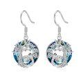 TOUPOP Sterling Silver Blue Crystal Dragonfly Tree Of Life Drop Earrings-0-0