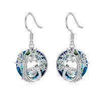 TOUPOP Sterling Silver Blue Crystal Dragonfly Tree Of Life Drop Earrings-undefined
