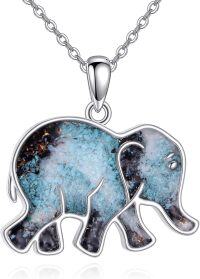 wholesale 925 Sterling Silver Natural Druzy Agate Elephant Shape Pendant Necklace for Women Girls  36cm Chain Length-Elephant
