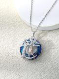 TOUPOP 925 Sterling Silver Blue Crystal Hug Couples Tree Of Life Necklace-0-3