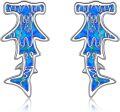 wholesale 925 Sterling Silver Blue Opal Shark Stud Earrings for Women Girls  48x36mm-0-0