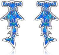 wholesale 925 Sterling Silver Blue Opal Shark Stud Earrings for Women Girls  48x36mm-Hammerhead Shark