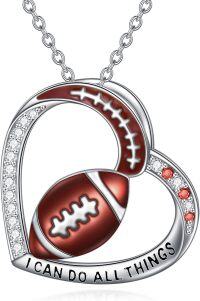 wholesale 925 Sterling Silver Football Pendant Necklace with Red Enamel and Cubic Zirconia Stones for Women-Football Necklace