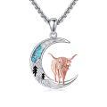 wholesale 925 Sterling Silver Crescent Moon Highland Cow Pendant Necklace-0-0