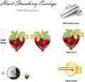 wholesale 925 Sterling Silver Heart-Shaped Strawberry Stud Earrings with Green Leaves and Red Crystal Accents for Women's Fashion  Ideas-0-2
