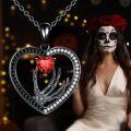 wholesale 925 Sterling Silver & Red Zirconia Skeleton Hand Necklace with Heart Skull Pendant Gothic Jewelry Gift-0-4